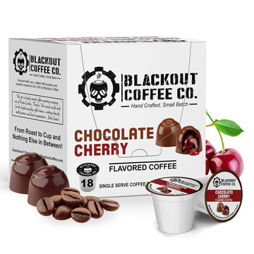 Blackout Coffee Chocolate Cherry Flavored Pods - Freshly Roasted In The Usa - K-Cup Compatible Single-Serve Pods (18 Count)