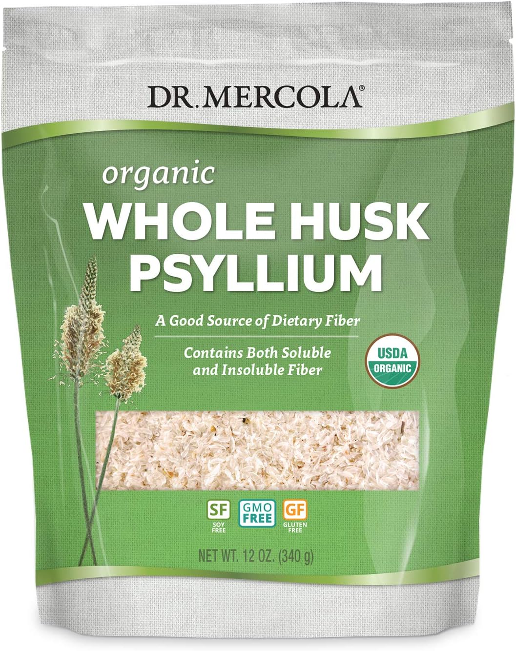 Dr. Mercola Organic Whole Husk Psyllium Dietary Supplement, 68 Servings (12 Ounces), Good Source Of Dietary Fiber, Supports Digestive Health, Non Gmo, Gluten Free, Soy Free, Usda Organic