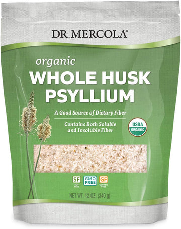 Dr. Mercola Organic Whole Husk Psyllium Dietary Supplement, 68 Servings (12 Ounces), Good Source Of Dietary Fiber, Supports Digestive Health, Non Gmo, Gluten Free, Soy Free, Usda Organic