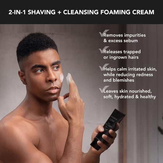 Foreo Luna 2-In-1 Shaving Cream & Cleansing Foaming Cream - Shaving Foam For Men - Face Wash & Shave Gel - Vitamin E & Olive Oil- Razor Burn Protection - All Skin Types & Vegan - Travel Size - 100Ml