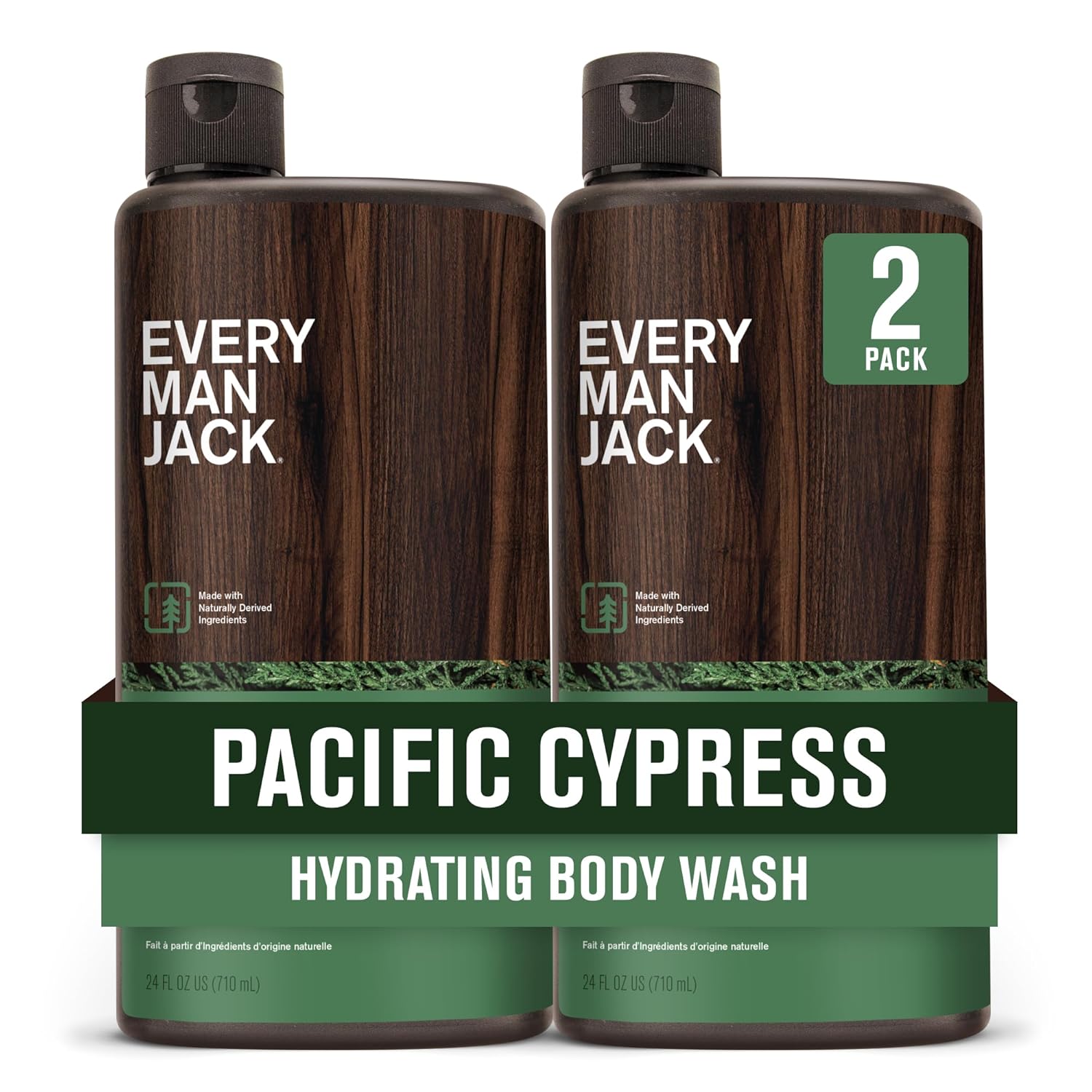 Every Man Jack Nourishing Pacific Cypress Mens Body Wash For All Skin Types - Naturally Derived Ingredients - Cleanse And Hydrate Skin With Coconut And Glycerin - 24Oz 2 Bottles