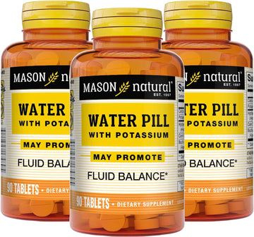 Mason Natural Water Pill with Potassium and Calcium - Supports Fluid Balance, Helps Relieve Bloating and Swelling, Natural Diuretic Supplement, 90 Tablets (Pack of 3)