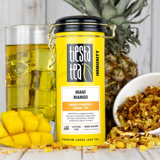 Tiesta Tea - Maui Mango | Mango Pineapple Herbal Tea | Premium Loose Leaf Tea Blend | Non-Caffeinated Fruit Tea | Make Hot Or Iced Tea & Brews Up To 50 Cups - 33 Ounce Refillable Tin, Pack Of 6