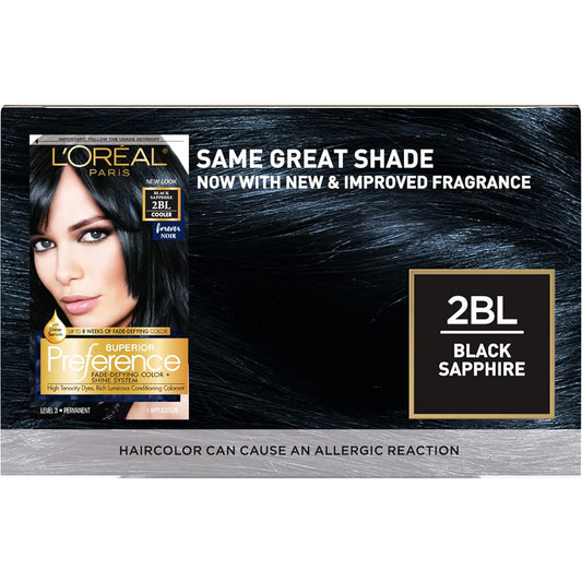 L'Oreal Paris Superior Preference Fade-Defying + Shine Permanent Hair Color, 2Bl Black Sapphire, Pack Of 1, Hair Dye