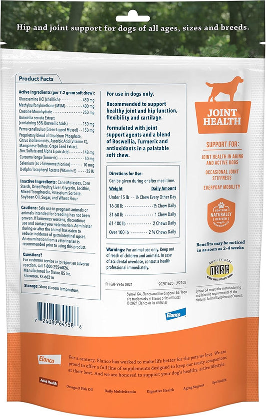 Synovi G4 Dog Joint Supplement Chews, 120-Count, For Dogs Of All Ages, Sizes And Breeds