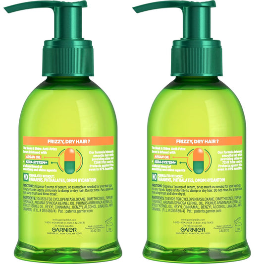 Garnier Fructis Sleek & Shine Anti-Frizz Serum For Frizzy, Dry Hair, Argan Oil, 5.1 Fl Oz, 2 Count (Packaging May Vary)