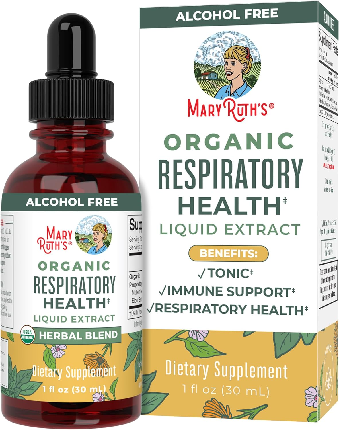 Usda Organic Respiratory Health Liquid Drops With Mullein Leaf | Marshmallow Root & Elderberry | Mullein Drops For Lungs Herbal Blend | Immune Support Supplement | Non-Gmo | Vegan | 1 Fl Oz