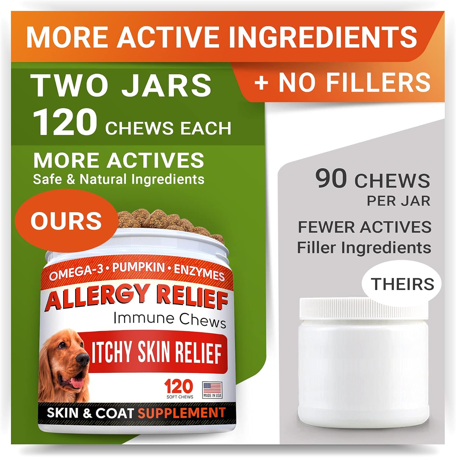 Allergy Relief + Omega 3 Dogs Bundle - Itchy Skin Treatment + Allergy & Itch Relief - Omega 3 & Pumpkin - Dogs Itching & Licking Treats + Skin & Coat Supplement - 420 Chews - Made in USA : Pet Supplies