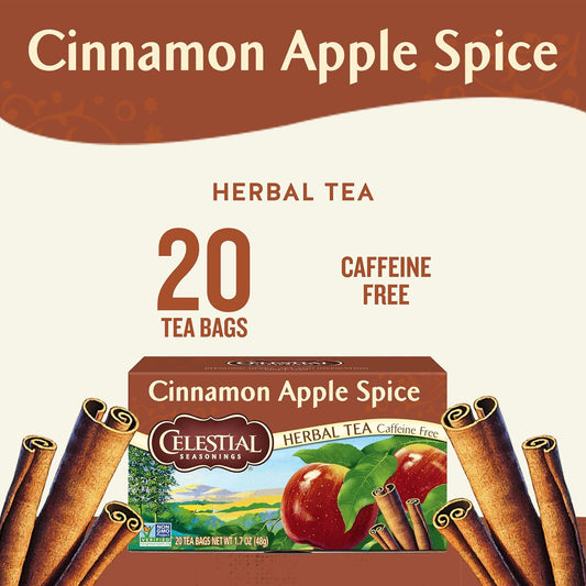 Celestial Seasonings Cinnamon Apple Spice Herbal Tea, Caffeine Free, 20 Tea Bags Box, (Pack Of 6)
