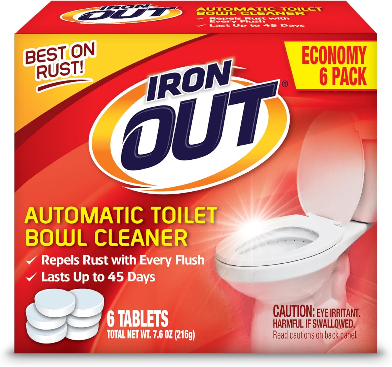 Iron Out Automatic Toilet Bowl Cleaner, Helps Remove And Prevent Rust Stains In Toilet Bowls And Tanks, 6 Tablets