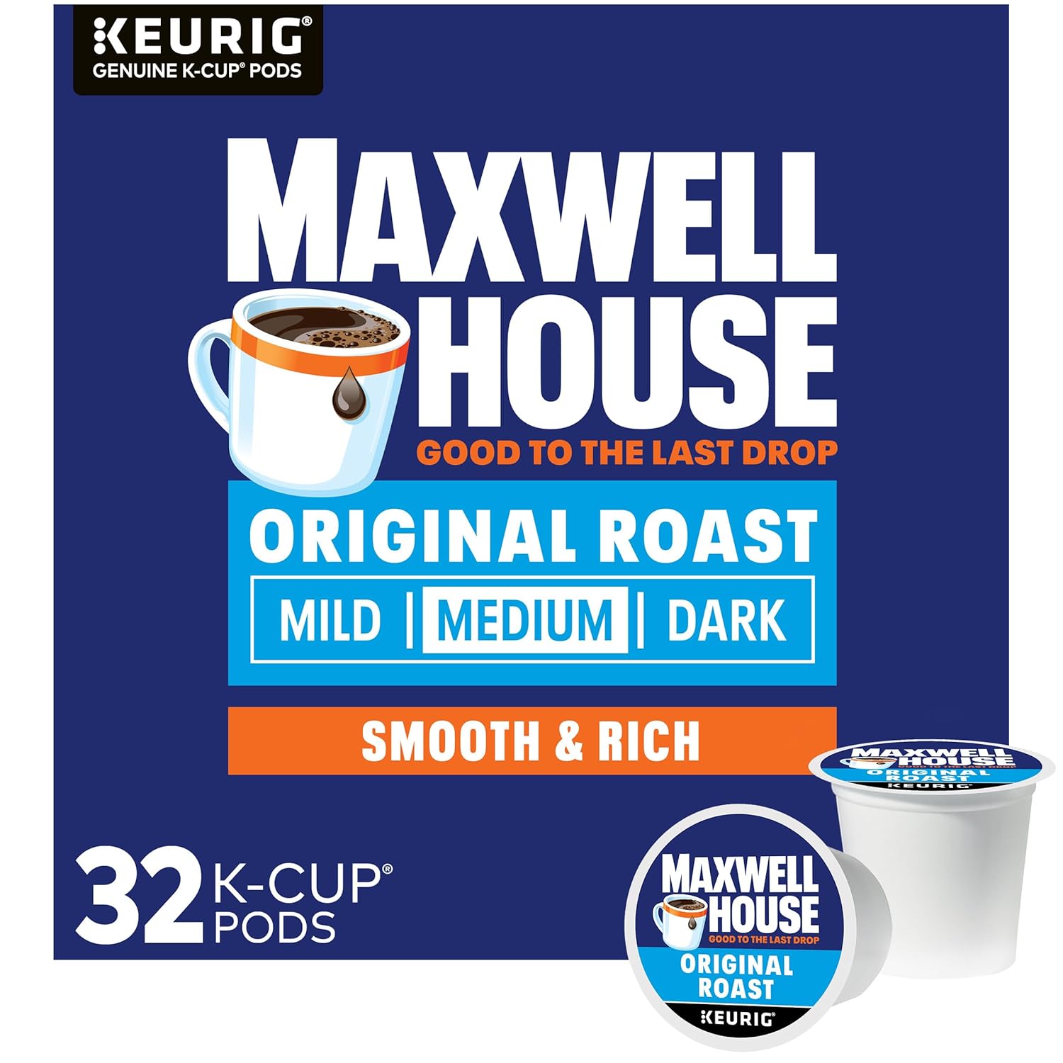 Maxwell House Original Roast Medium Roast K-Cup Coffee Pods (32 Ct Box)