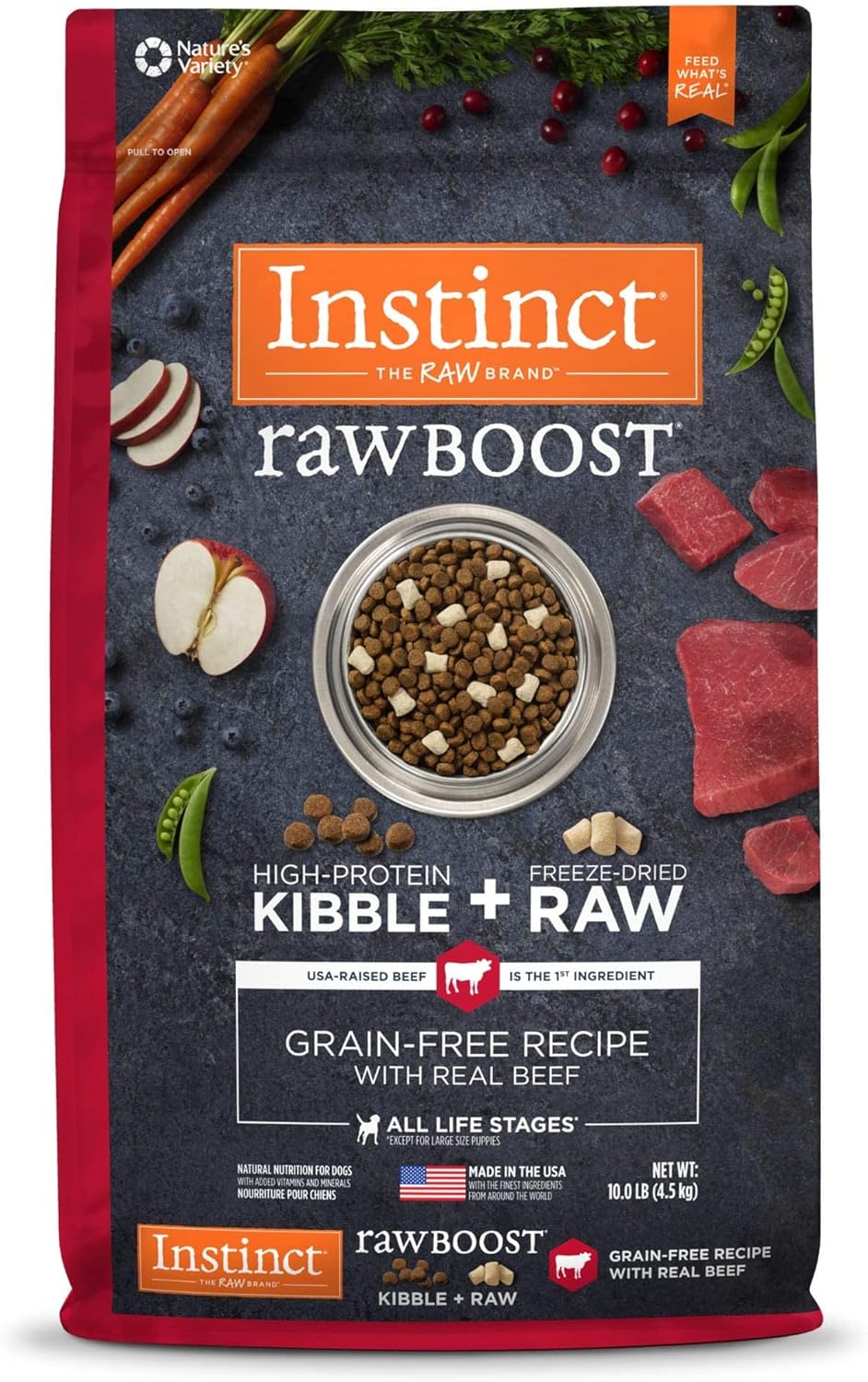 Instinct Raw Boost Grain Free Recipe with Real Beef Natural Dry Dog Food, 10 lb. Bag