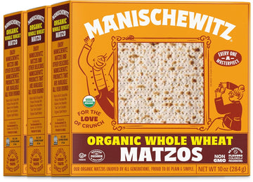 Manischewitz Organic Whole Wheat Matzos Kosher For Passover 10oz (3 Pack) Crisp & Delicious, Kosher for Passover and for Year Round Use