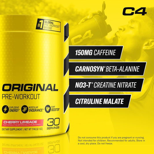 Cellucor C4 Original Pre Workout Powder Cherry Limeade | Vitamin C For Immune Support | Sugar Free Preworkout Energy For Men & Women | 150Mg Caffeine + Beta Alanine + Creatine | 30 Servings