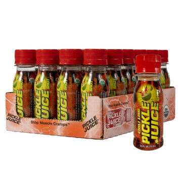 Pickle Juice Sports Drink Shots, Extra Strength, Chili Lime - Relieves Cramps Fast - Electrolyte Shots For Day & Night Time Cramp Relief For Leg Cramps - 2.5 Oz, 24 Pack