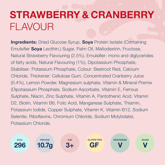 Aymes - Actasolve Smoothie - Strawberry & Cranberry - 7 Servings - Vegan-Friendly Nutritional Powder - Gluten Free - Suitable For Adults And Children Aged 3+