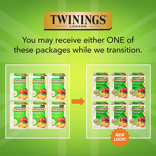 Twinings Superblends Energy+ Herbal Tea With Vitamin B6, Citrus & Apple Caffeine-Free Green Tea, 16 Tea Bags (Pack Of 6), Enjoy Hot Or Iced