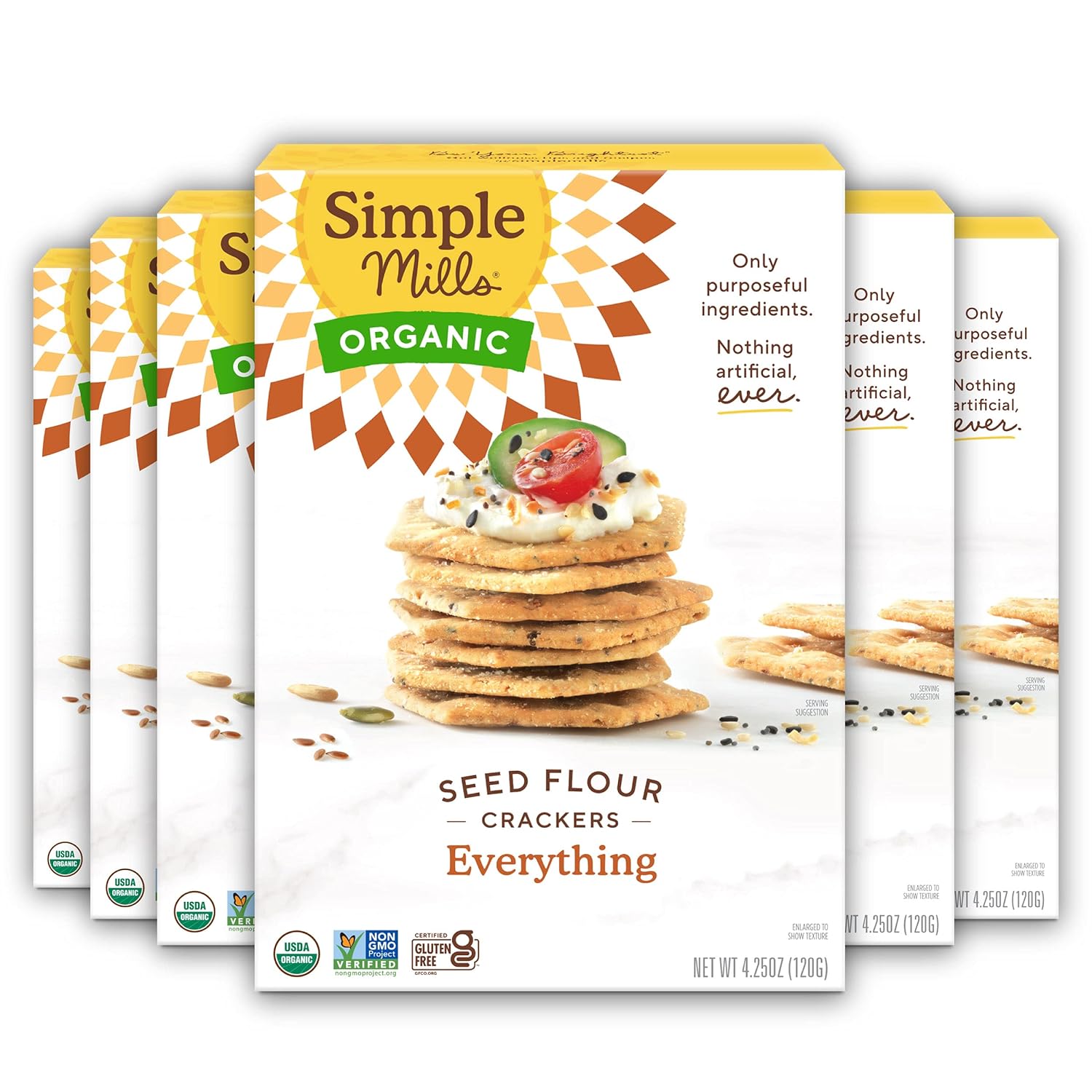 Simple Mills Organic Seed Crackers, Everything - Gluten Free, Vegan, Healthy Snacks, Paleo Friendly, 4.25 Ounce (Pack of 6)