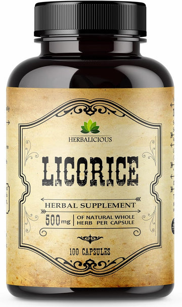 HERBALICIOUS Licorice Root Extract - Glycyrrhiza Glabra - Organic Herbal Supplement for Digestion Restore Respiratory Health Fatigue & Immunity Support DGL Tablets Gluten Free - 100 Capsules