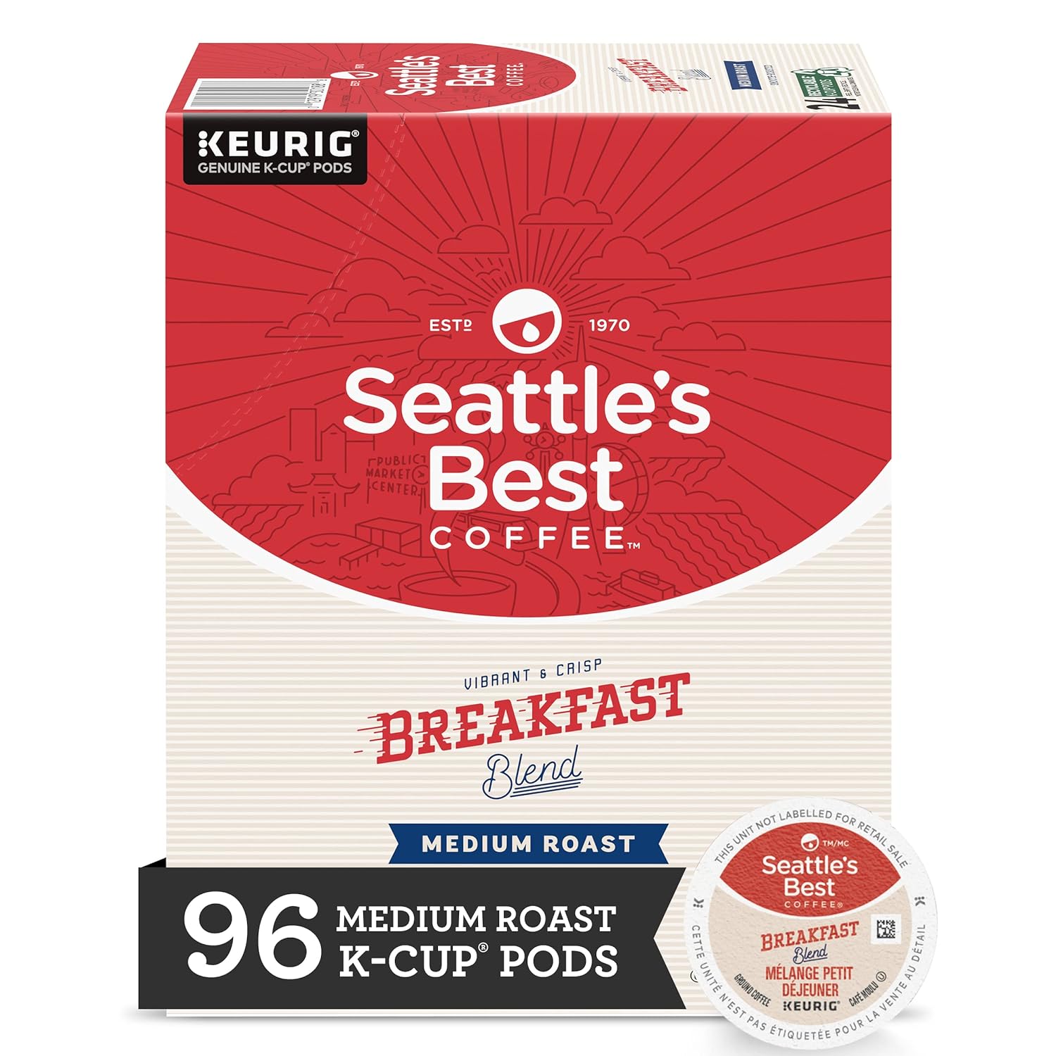 Seattle's Best Coffee K-Cup Coffee Pods—Medium Roast Coffee—Breakfast Blend for Keurig Brewers, 100% Arabica—4 boxes (96 pods total)