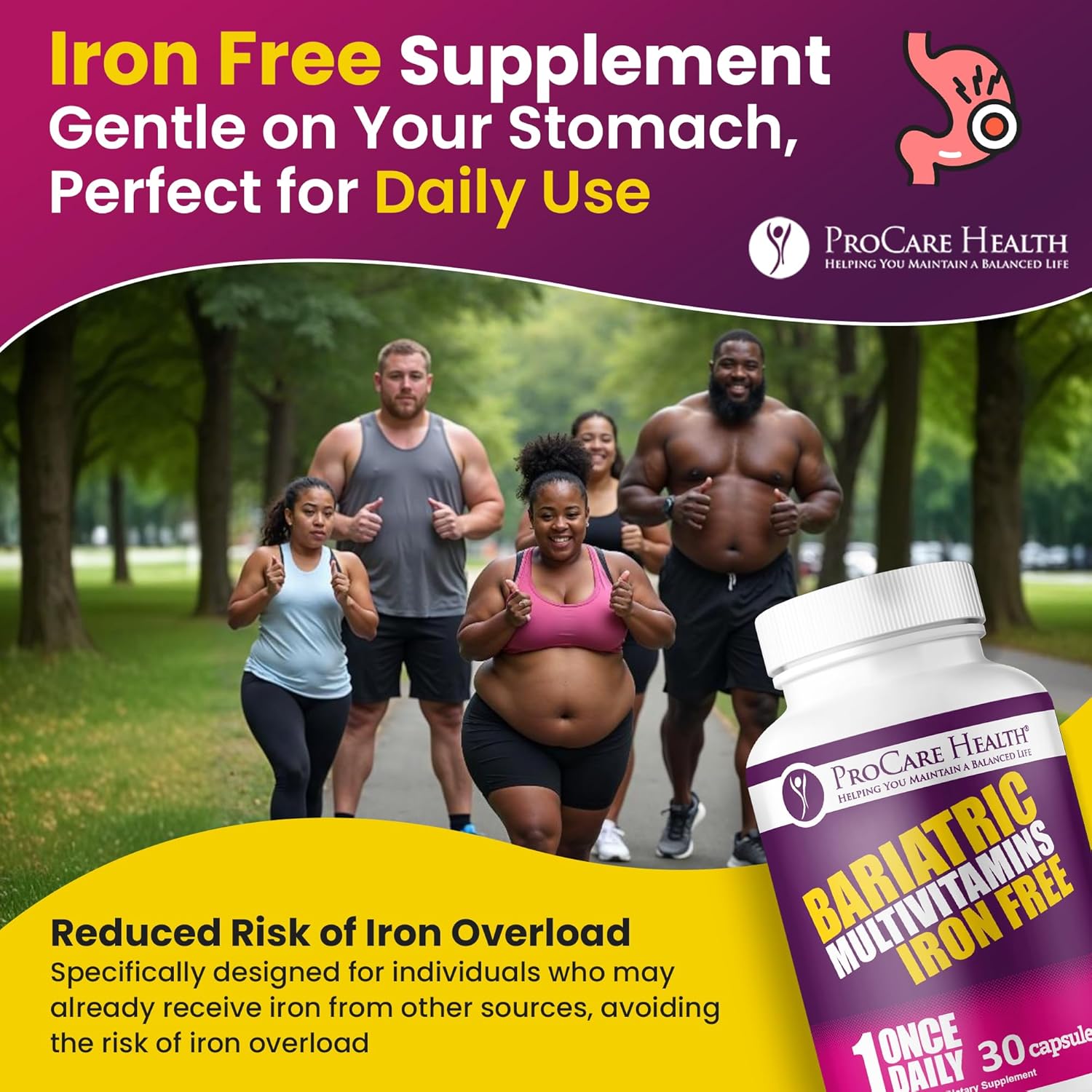 Procare Health Bariatric Multivitamin With Iron Free (30 Fast Dissolving Veggie Capsule) - Bariatric Vitamins For Gastric Sleeve & Gastric Bypass, Bariatric Multivitamin Without Iron (1 Month Supply)* : Health & Household