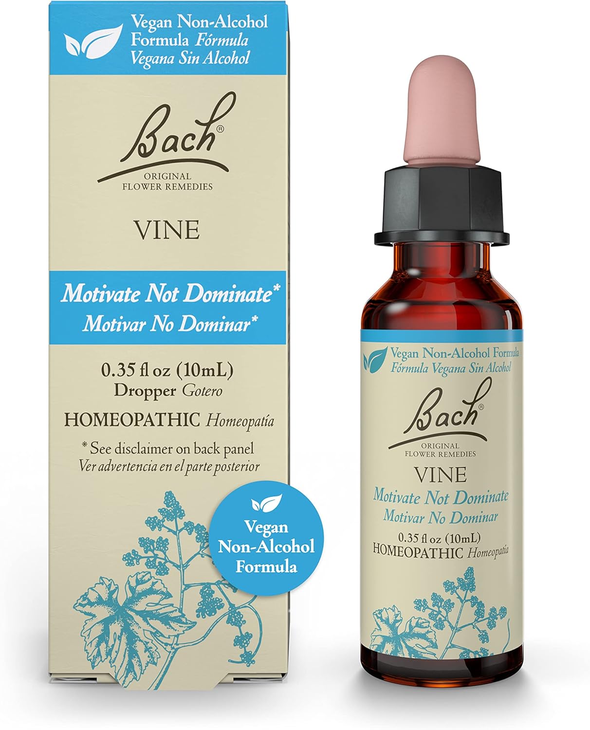 Bach Original Flower Remedies, Vine For Motivation (Non-Alcohol Formula), Natural Homeopathic Flower Essence, Holistic Wellness And Stress Relief, Vegan, 10Ml Dropper
