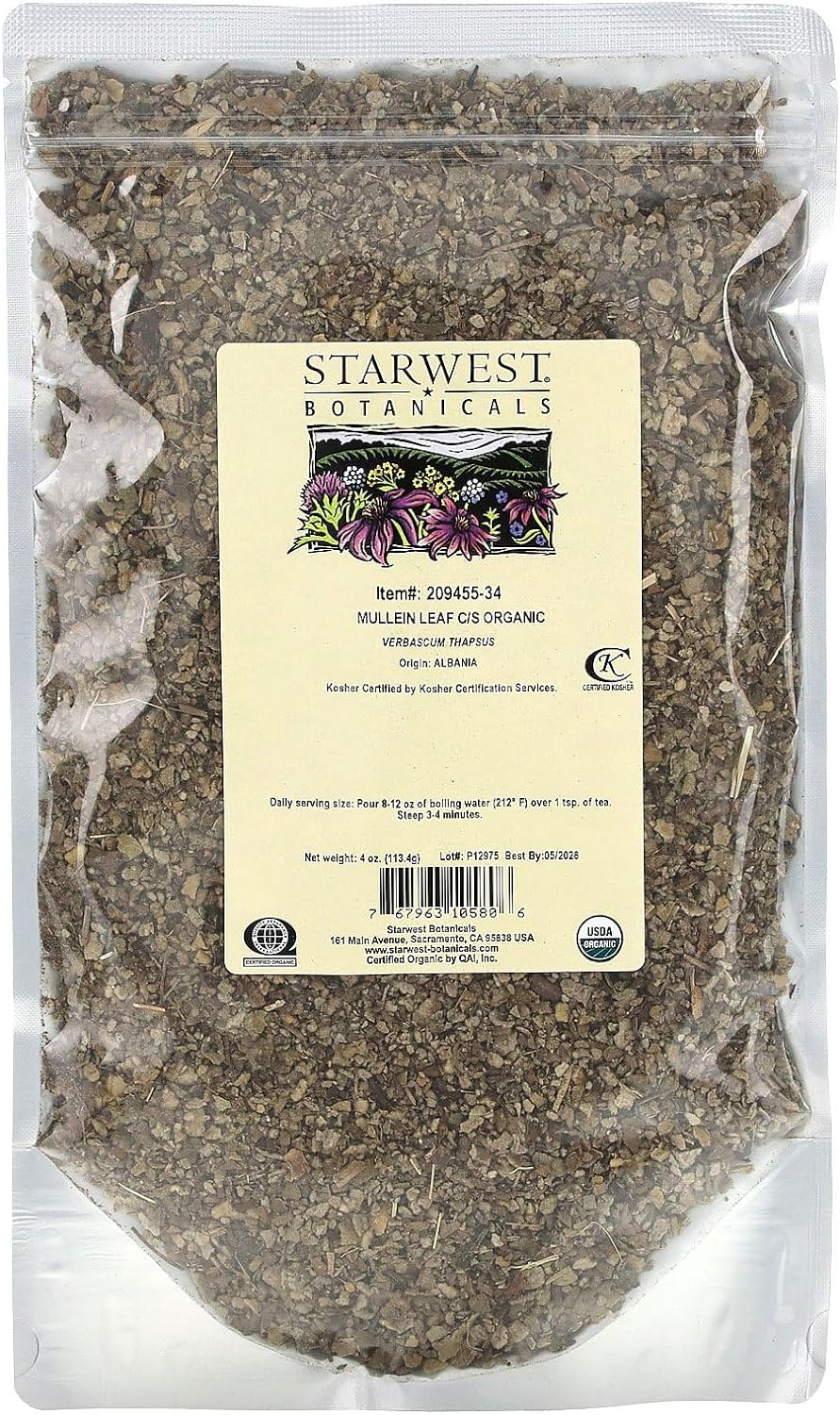 Starwest Botanicals Organic Mullein Leaf Cut & Sifted, 4 Ounces : Health & Household