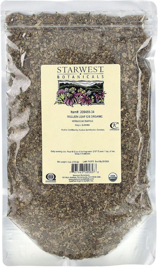 Starwest Botanicals Organic Mullein Leaf Cut & Sifted, 4 Ounces : Health & Household