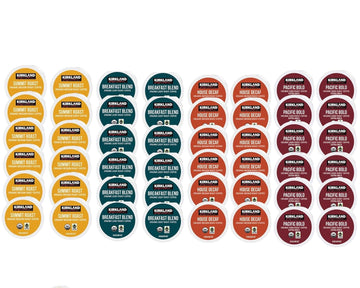 Kirkland Signature Coffee K Cups, Variety Pack - Breakfast Blend, House Decaf, Pacific Bold, and Summit Roast Coffee Pods - 4 Flavors, 12 of Each - Total 48 Pods for Keurig Brewers - Packaged by ComboCreations