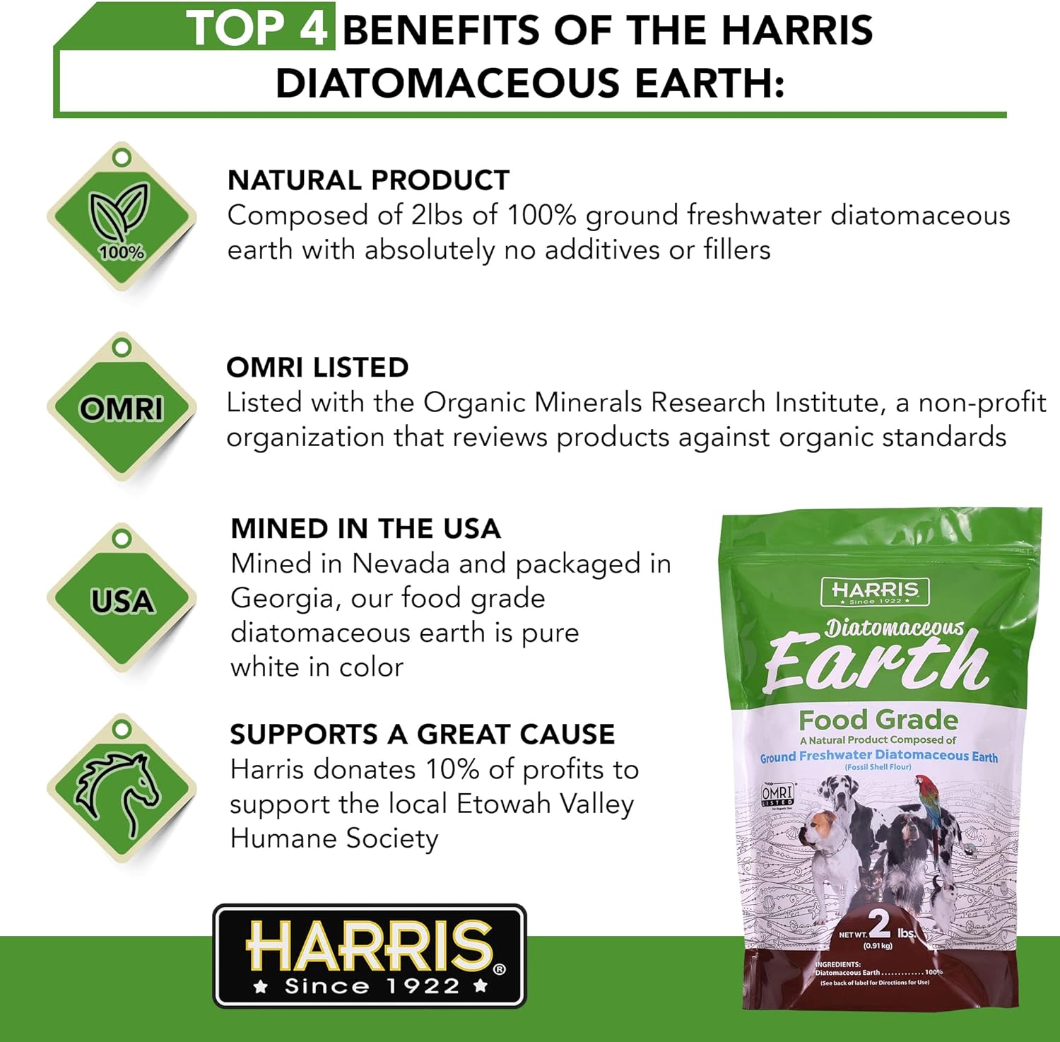 Harris Food Grade Diatomaceous Earth for Pets, for Cats, Dogs, Horses and Pets, 2lb : Pet Supplies