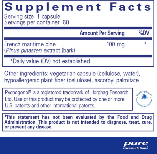 Pure Encapsulations Pycnogenol 100 Mg | Hypoallergenic Supplement To Promote Vascular Health And Provide Antioxidant Support | 60 Capsules