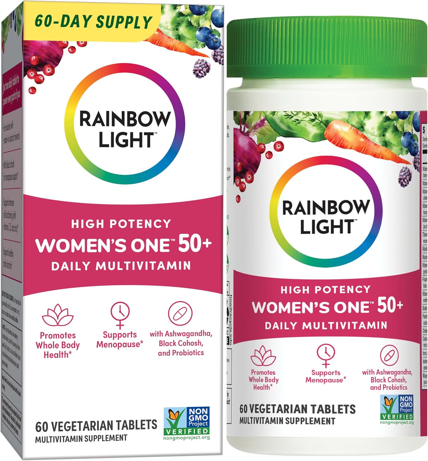 Rainbow Light Multivitamin For Women 50+, Vitamin C, D & Zinc, Probiotics, Women’S One 50+ Multivitamin Provides High Potency Immune Support, Non-Gmo, Vegetarian, 60 Tablets