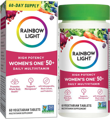 Rainbow Light Multivitamin For Women 50+, Vitamin C, D & Zinc, Probiotics, Women’S One 50+ Multivitamin Provides High Potency Immune Support, Non-Gmo, Vegetarian, 60 Tablets