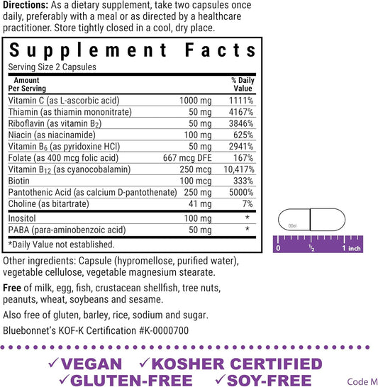 Bluebonnet Nutrition Stress Relief B Complex Vegetable Capsules, Vitamin B6, B12, Biotin, Folate, Vegan, Gluten & Soy & Milk Free, Kosher, Unflavored, 100 Count