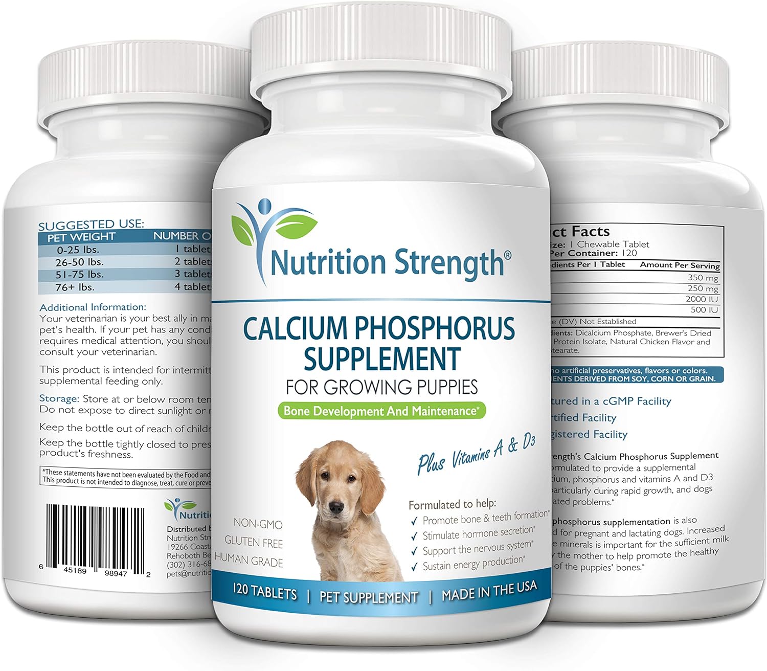 Nutrition Strength Calcium Phosphorus for Dogs Supplement, Provide Calcium for Puppies, Promote Healthy Dog Bones and Puppy Growth Rate, Dog Bone Supplement, 120 Chewable Tablets : Pet Supplies