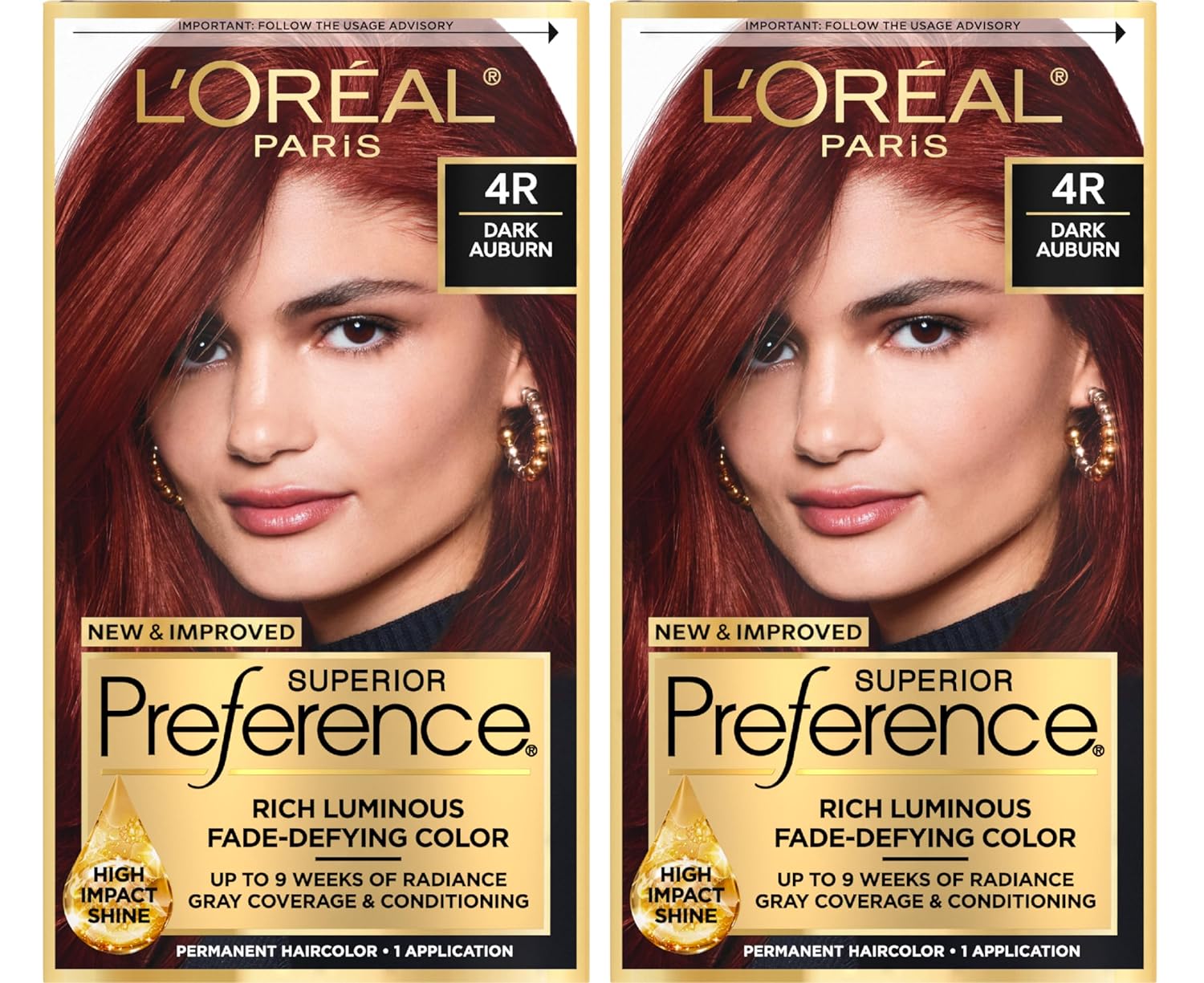 L'Oreal Paris Superior Preference Luminous Fade-Defying Permanent Hair Color, Hair Dye For Up To 9 Weeks Of Radiance, Dark Auburn 4R, 1 Hair Dye Kit (Pack Of 2)