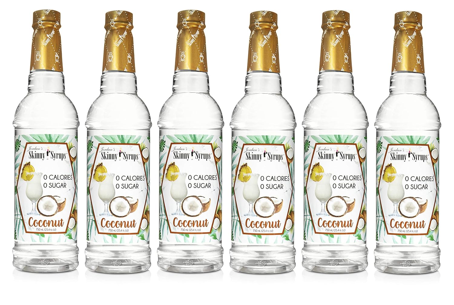Jordan'S Skinny Mixes Sugar Free Syrup, Coconut Flavor, Fruit Flavored Water Enhancer, Drink Mix For Ice Tea, Lemonade & More, Zero Calorie Flavoring, Keto Friendly, 25.4 Fl Oz, 6 Pack