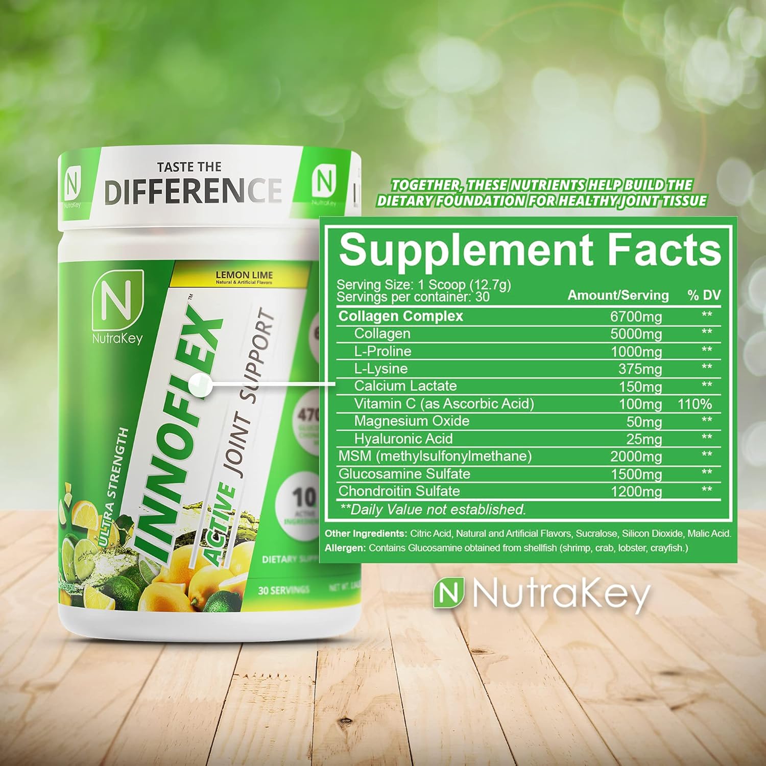 NutraKey Innoflex Glucosamine with Chondroitin, Msm, Hyaluronic Acid and Collagen, 1500mg : Health & Household