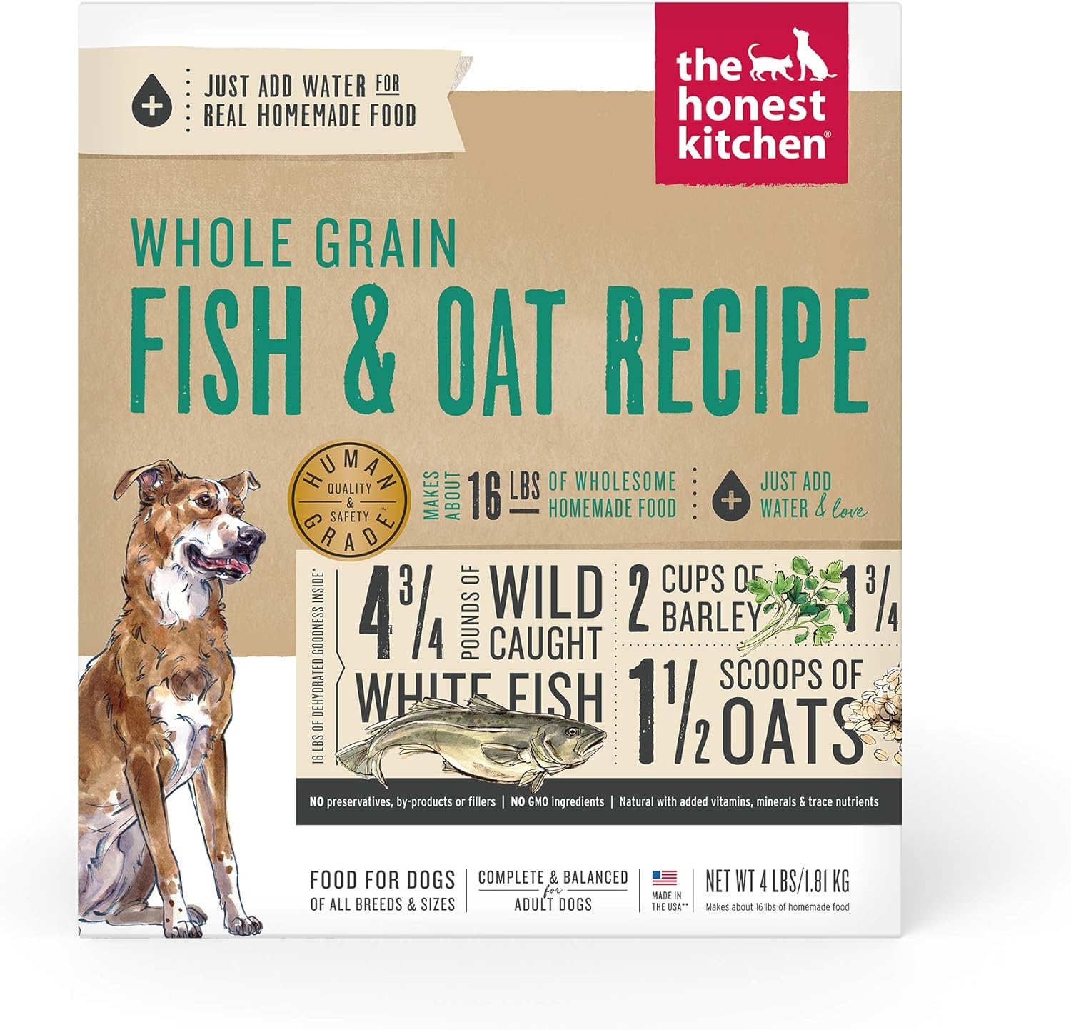 The Honest Kitchen Dehydrated Whole Grain Fish & Oats Dog Food, 4 lb Box, 4.00 Pound (Pack of 1)