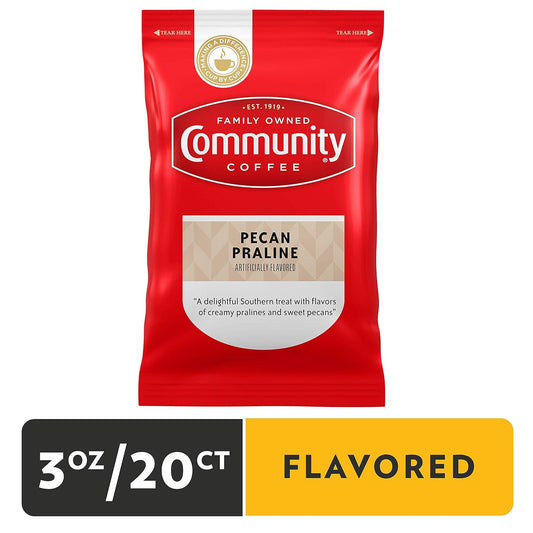 Community Coffee Pecan Praline Flavored, Medium Roast Pre-Measured Coffee Packs, 3.0 Ounce Bag (Box of 20)