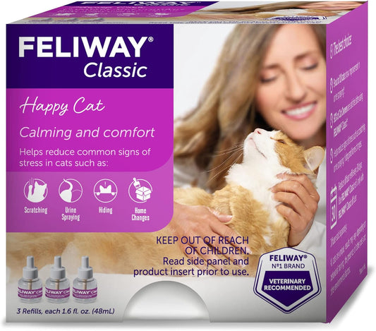 Feliway Classic Cat Calming Pheromone, 30 Day Refill - 3 Pack,Purple