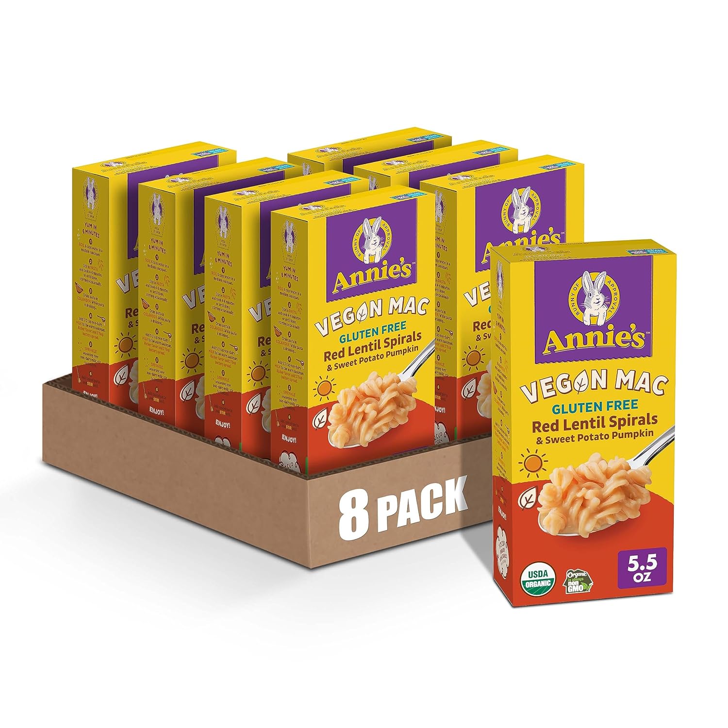 Annie'S Organic Vegan Mac, Red Lentil Spiral With Sweet Potato Pumpkin Sauce, Gluten Free, 5.5 Oz. (Pack Of 8)