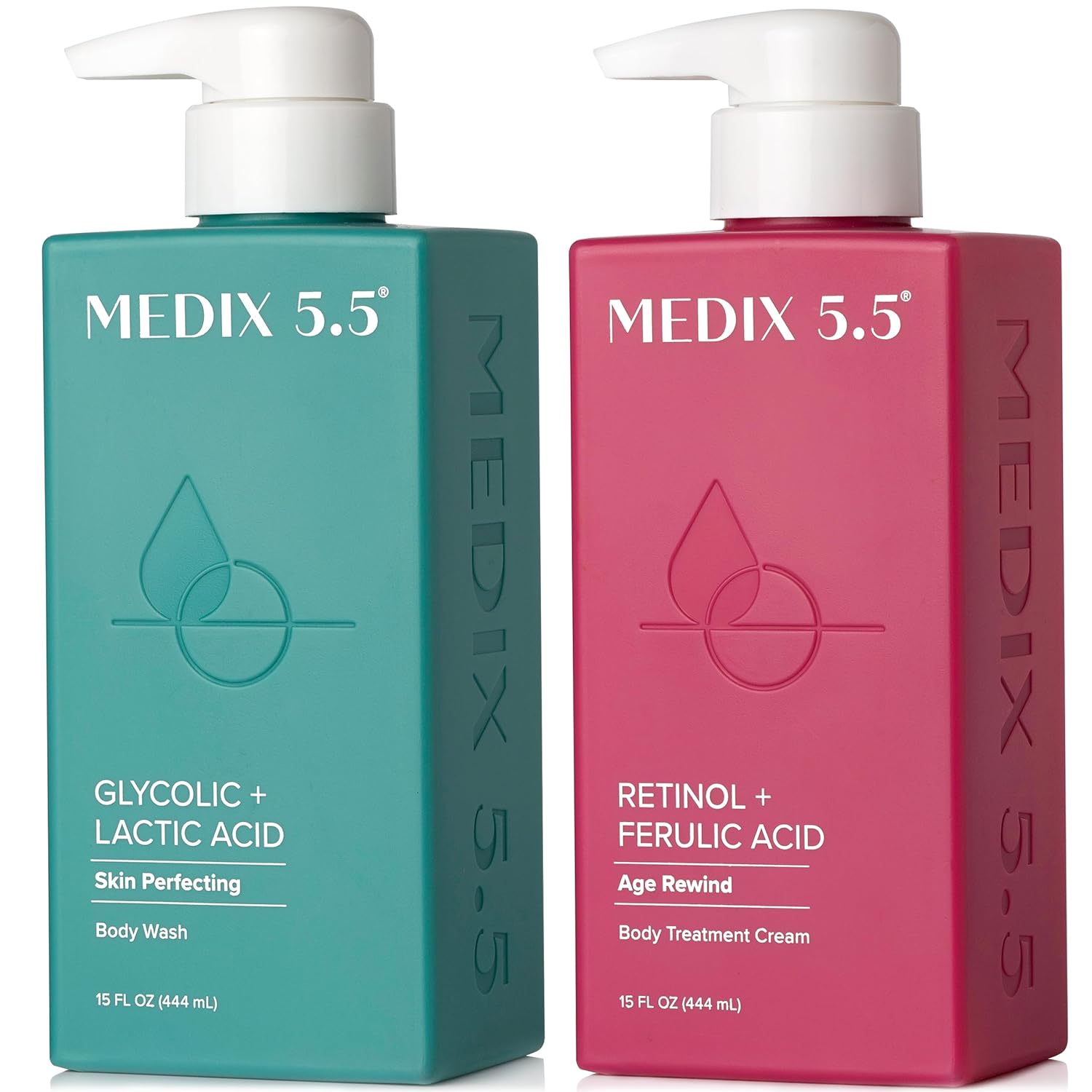 Medix 5.5 Exfoliating Aha Glycolic Acid Face & Body Wash Cleanser + Retinol Moisturizing Body Cream Lotion Skin Care 2Pc Set | Alpha Hydroxy Acid & Lactic Acid Foaming Face Wash, 2-Pc
