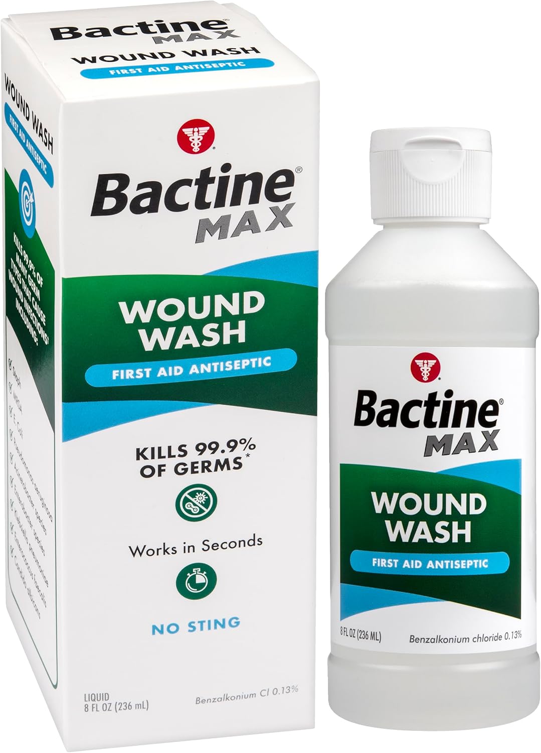 Bactine Max First Aid Wound Wash - Antiseptic Liquid Kills 99.9% Of Germs - Infection Protection For Minor Cuts, Scrapes, And Burns - First Aid Solution - 8Fl Oz