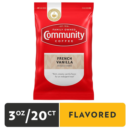 Community Coffee French Vanilla Flavored, Medium Roast Pre-Measured Coffee Packs, 3.0 Ounce Bag (Box of 20)