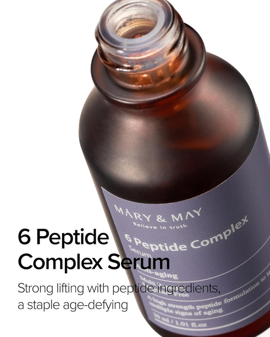 Mary&May 6 Peptide Complex Serum - Advanced Wrinkle Improvement With Firming And Lifting Effects - Korean Skincare - Fragrance Free, Hypoallergenic, Quick Absorbing, 1.01Oz