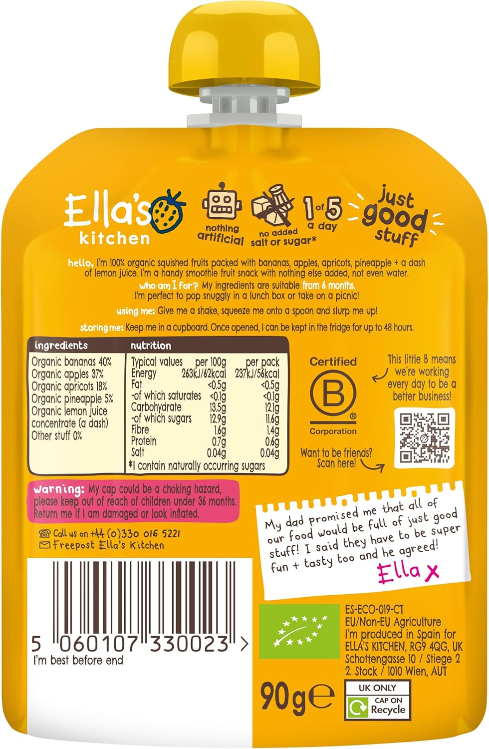 Ella's Kitchen The Yellow One Smoothie Fruits Multipack 3 x 90 g (Pack of 5) : Amazon.co.uk: Grocery