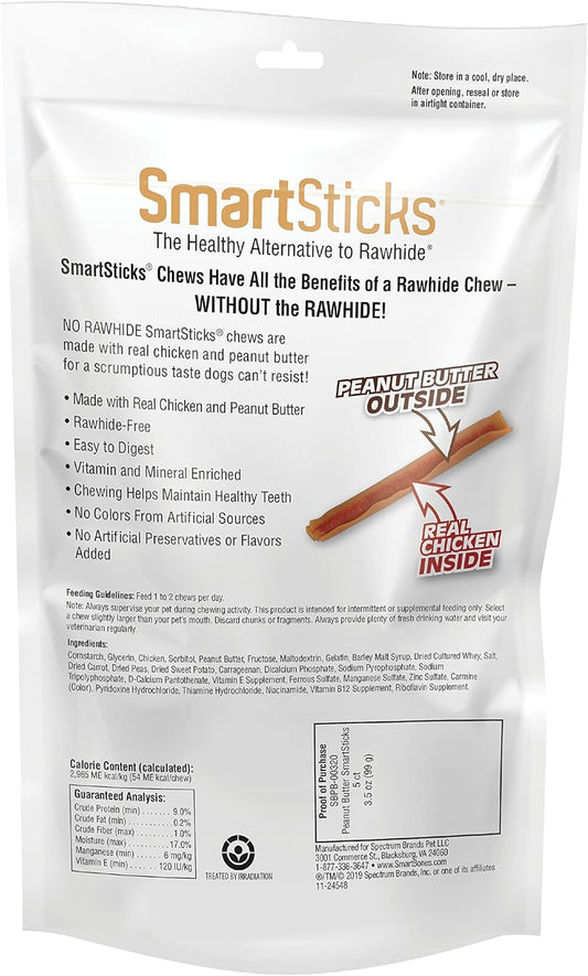 SmartBones SmartSticks, Treat Your Dog to a Rawhide-Free Chew Made With Real Peanut Butter, 5 count