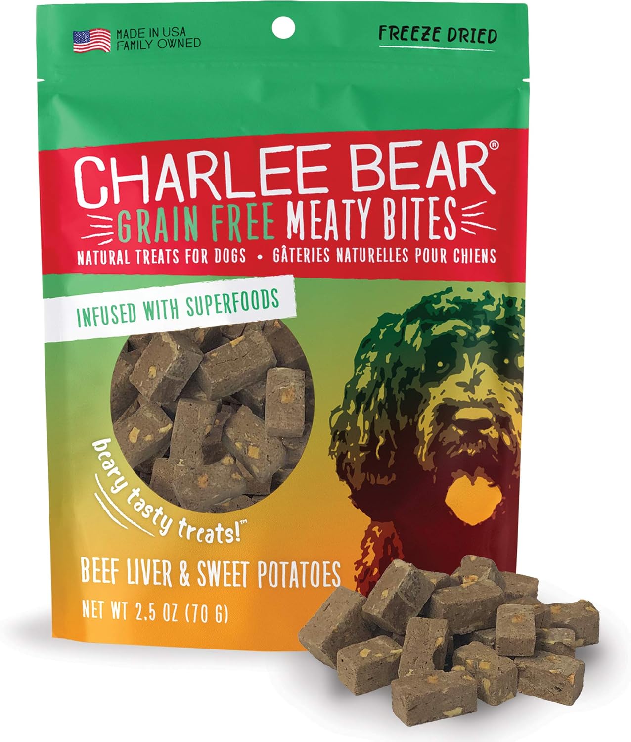 Charlee Bear Meaty Bites Dog Treats, Beef Liver & Sweet Potatoes, 2.5Oz