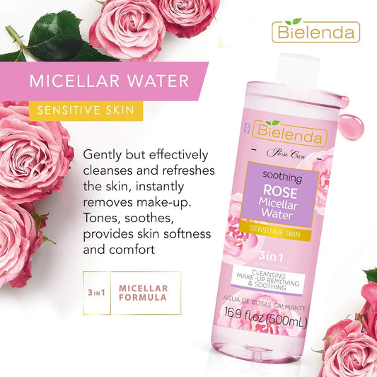 Bielenda Rose Care Water Soothing Make-Up Remover For Sensitive Skin Cleaning Toning Effect Anti-Aging Hyaluronic Acid